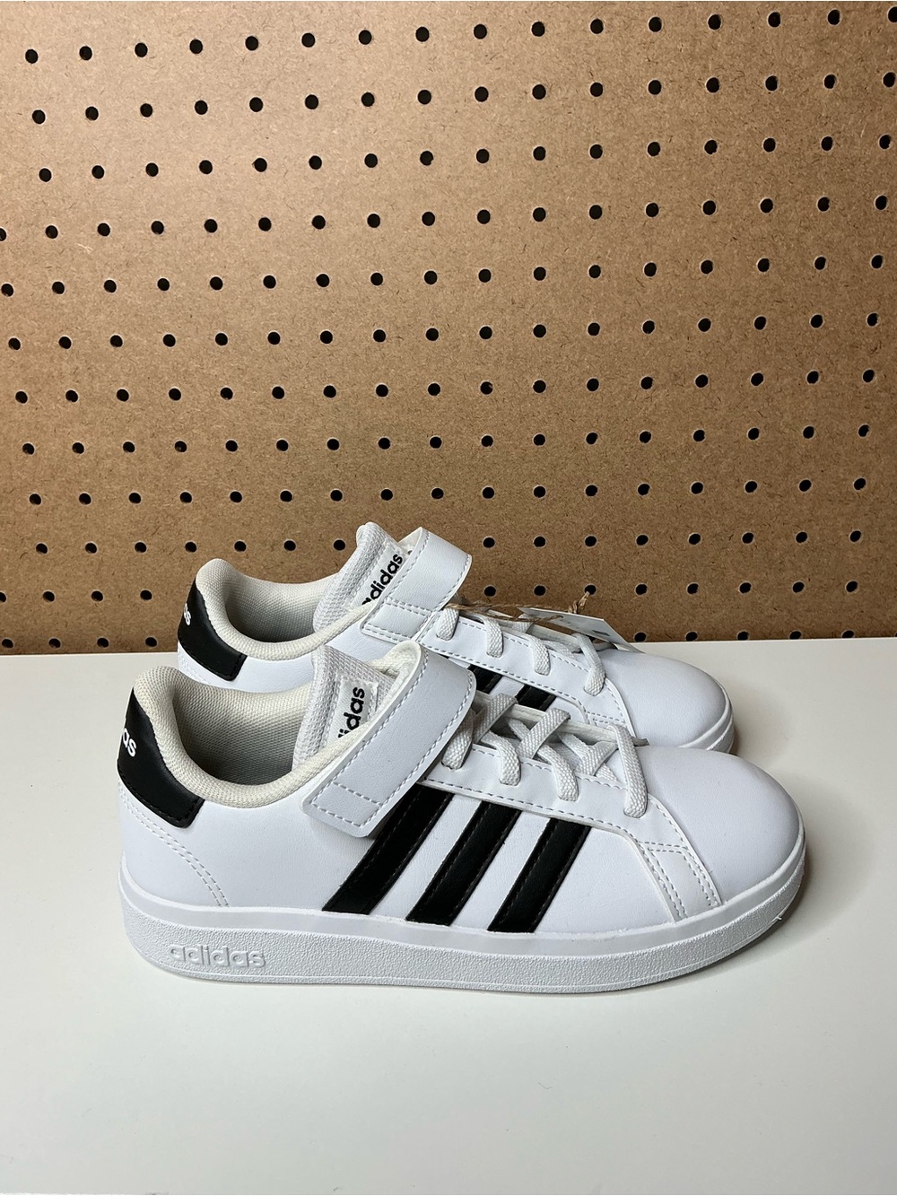 adidas Kids White Sneakers with Black Three-Stripes